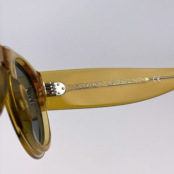 NEW Celine CL40008I 39N Unisex Shiny Yellow Green Rounded Cat Eye Sunglasses - Picture 11 of 12